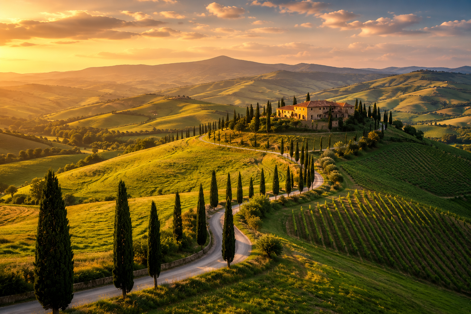 Italy travel guide 2026 Tuscany hills cypress trees Florence Duomo golden hour landscape