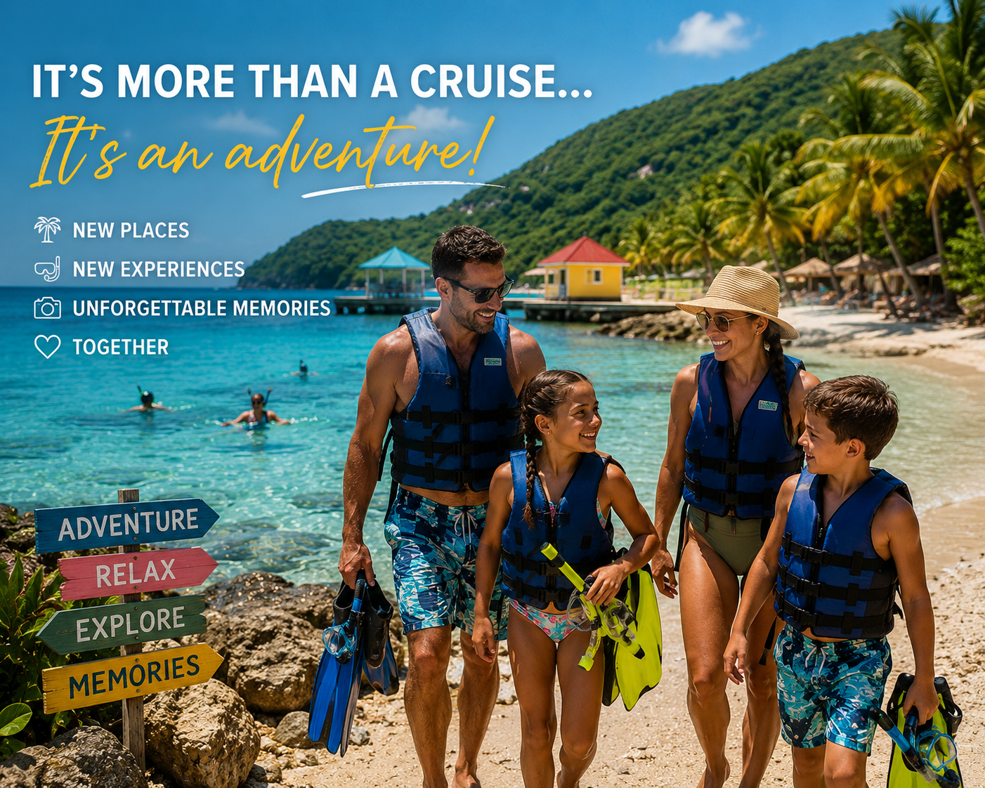 group and family cruise vacation Caribbean shore excursion beach island port day fun