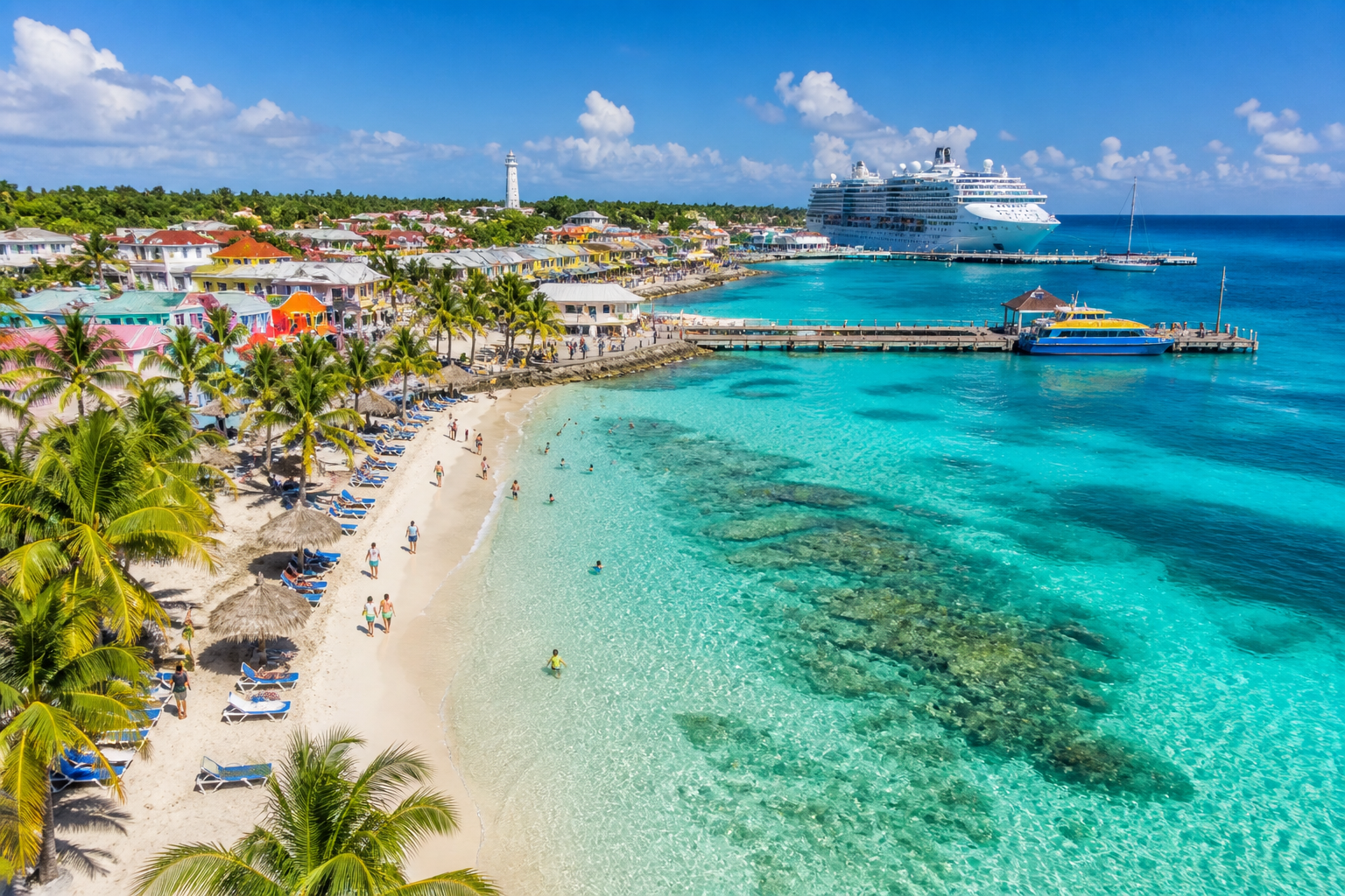 best Caribbean cruise itinerary for first-timers turquoise water white sand beach tropical island port