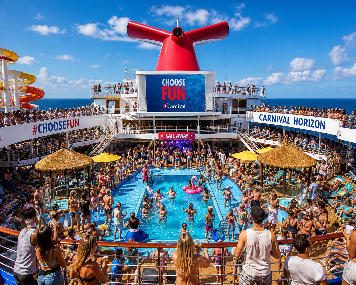Carnival cruise ship Caribbean port Fun Ships deck pool entertainment