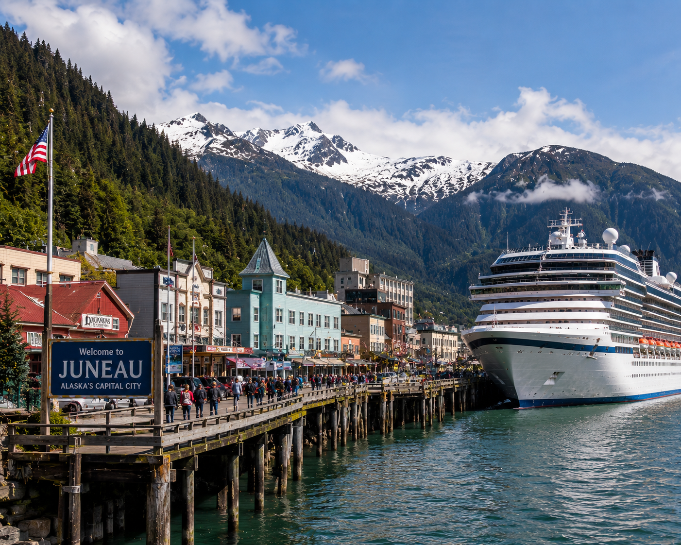 Alaska cruise 2026 Juneau Skagway port town cruise ship dock excursion shore experience