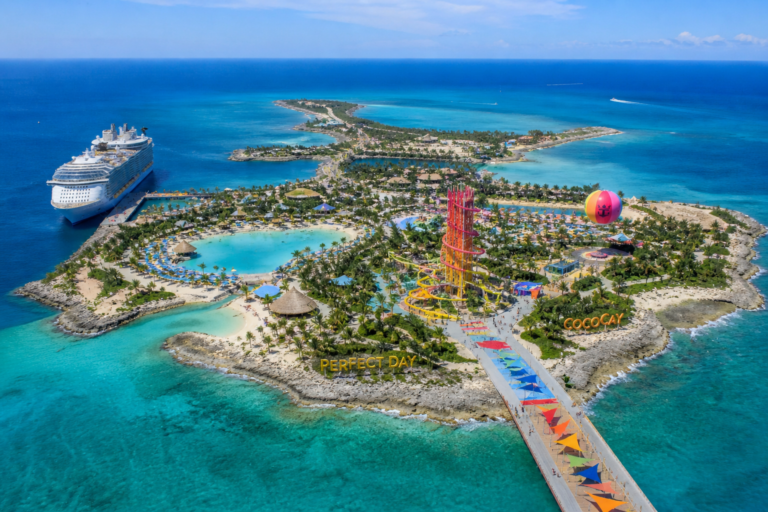 best Caribbean cruises for first-timers cruise ship aerial turquoise ocean island beach