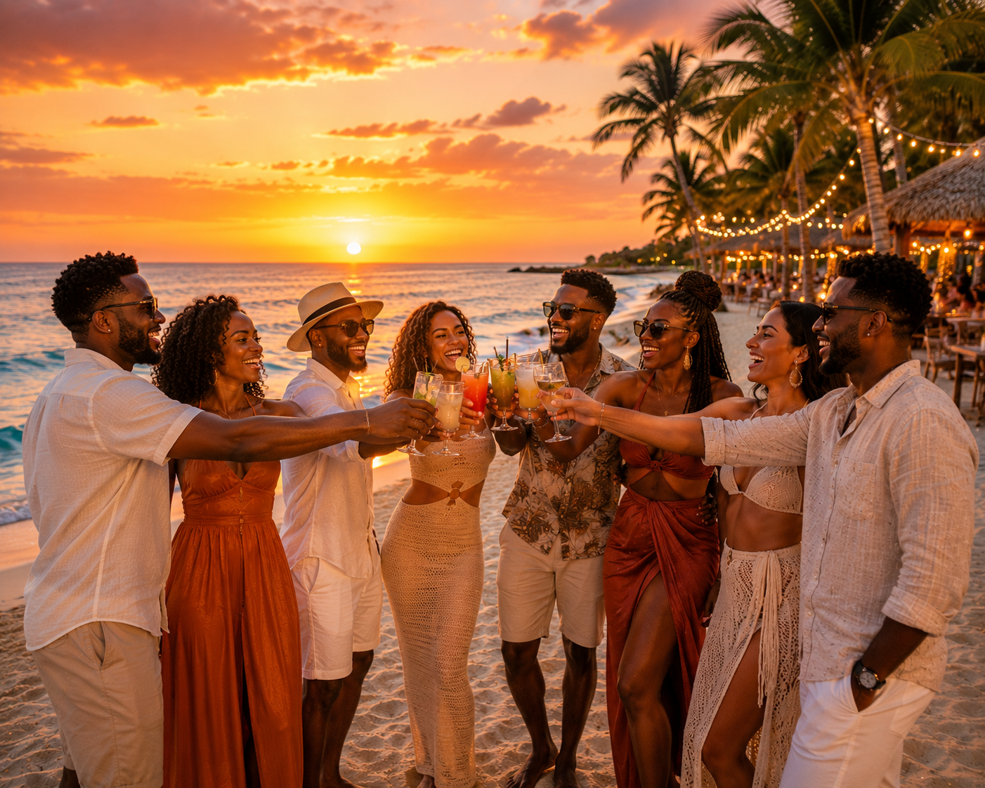 best all-inclusive resorts large groups 2026 group toast sunset Caribbean beach friends celebration resort