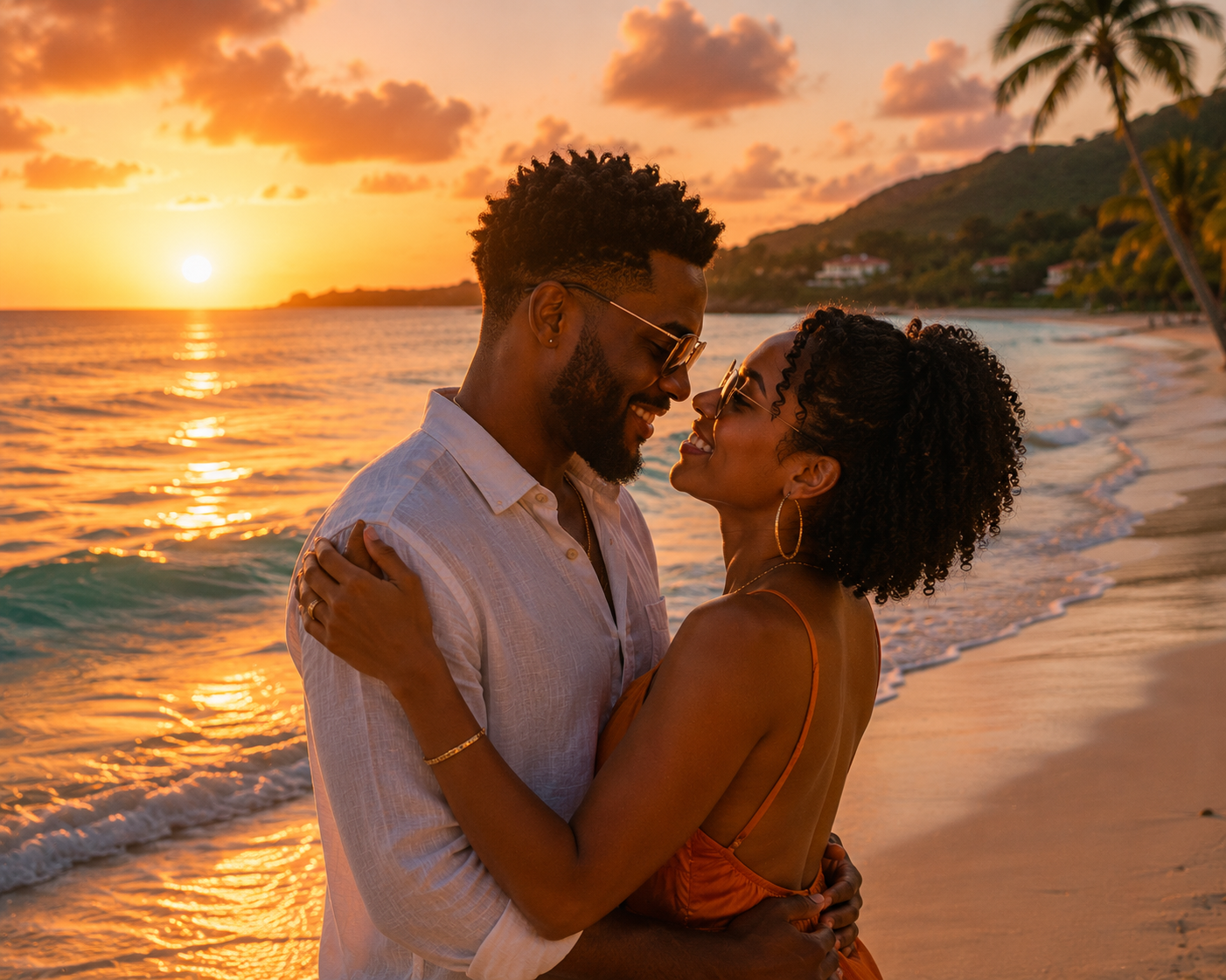 St. Croix US Virgin Islands beach sunset couple travel Caribbean direct flight Newark 2026 no passport required